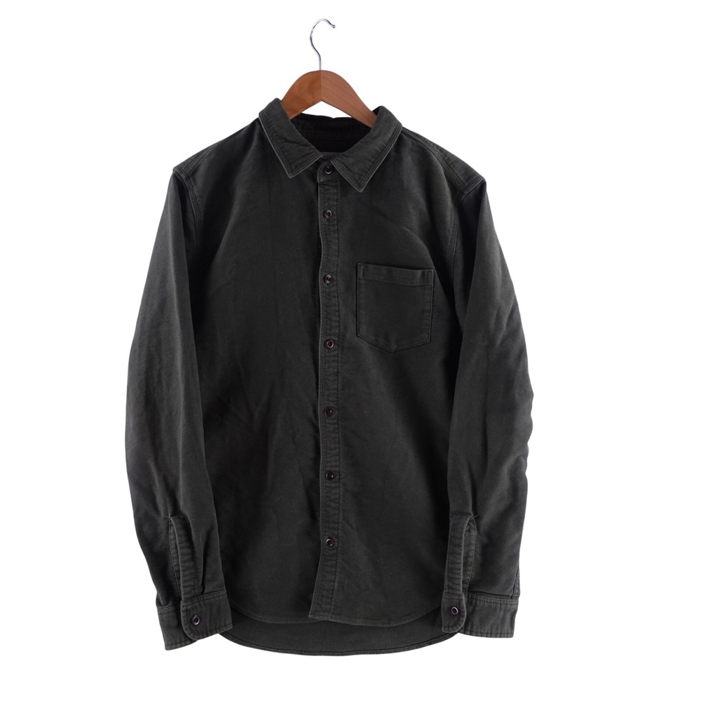 Outerknown Mens Medium Blanket Shirt Olive Green Organic Cotton Flannel Chamois